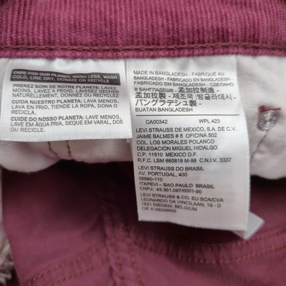 Levi's 514 Corduroy Pants Mens 32x30 Straight Fit Burgundy Maroon Stretch Pants